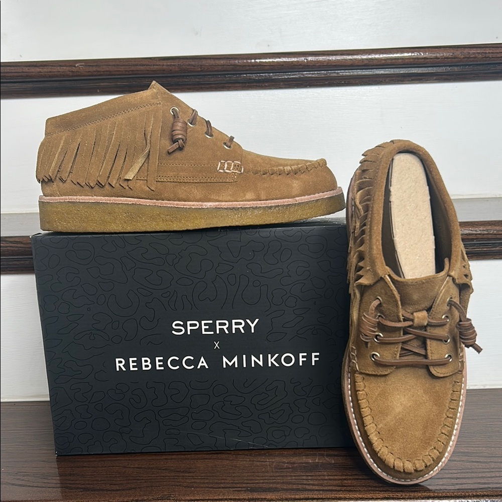 Rebecca Minkoff x Sperry Collab. Women’s Brown Fringe Chukka Suede Booties,9.5M